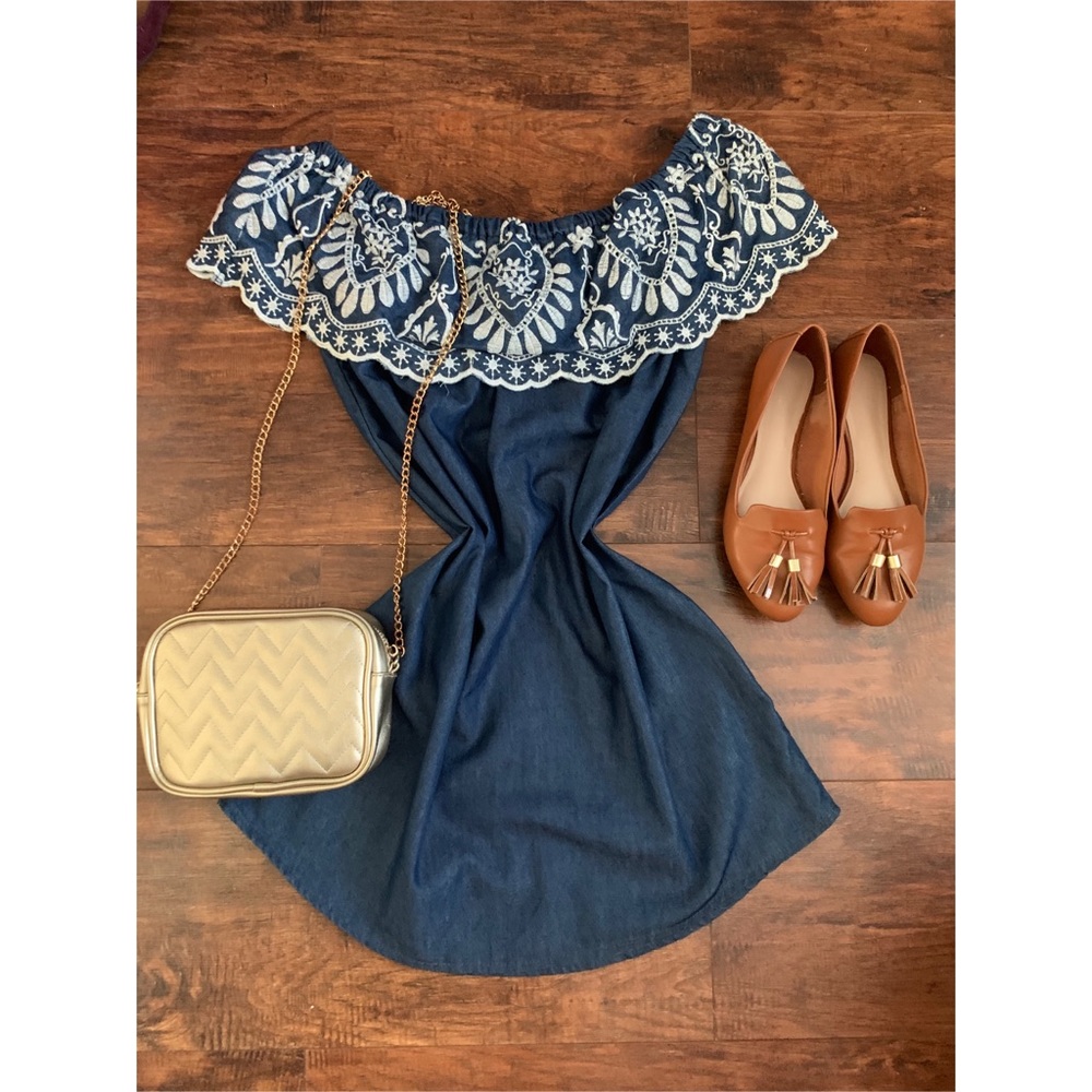Cute Blue Dress off the shoulder